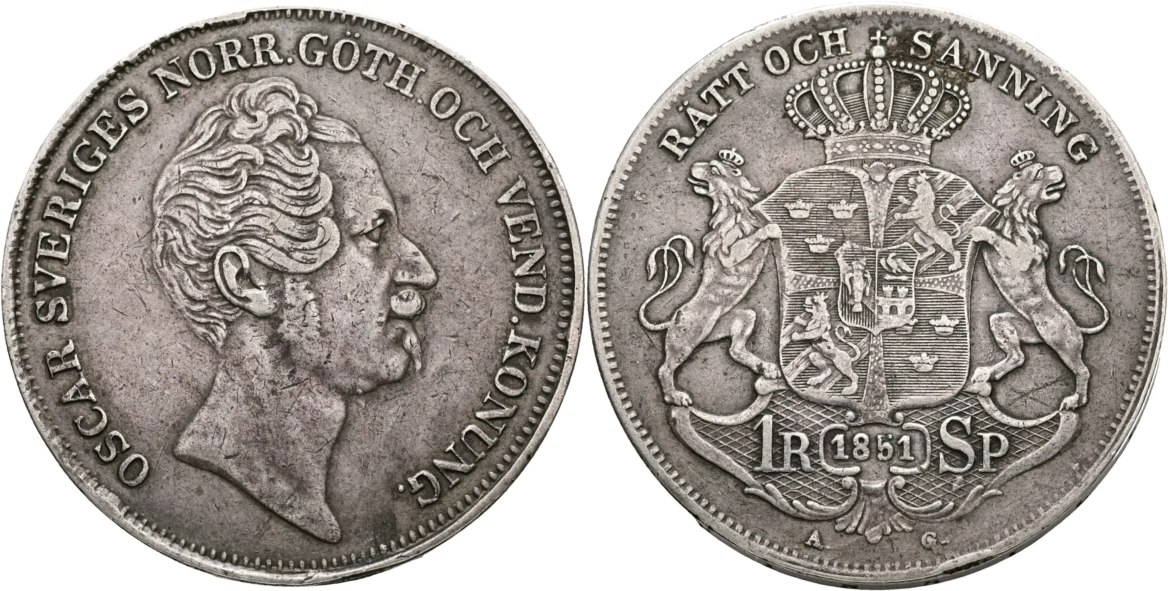 OSKAR I (1844-1859). Riksdaler specie 1851