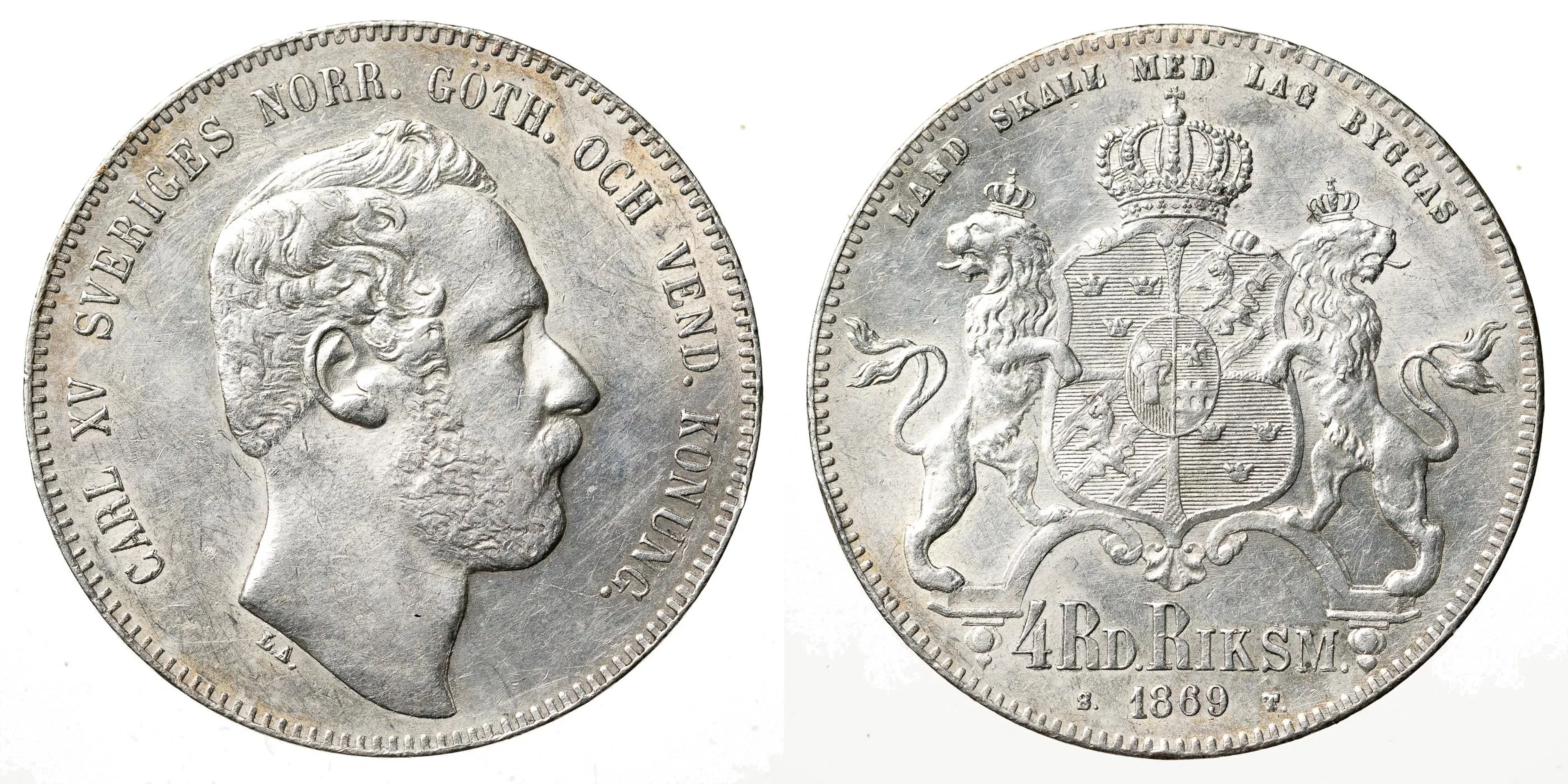 KARL XV (1859-1872). 4 riksdaler riksmynt 1869