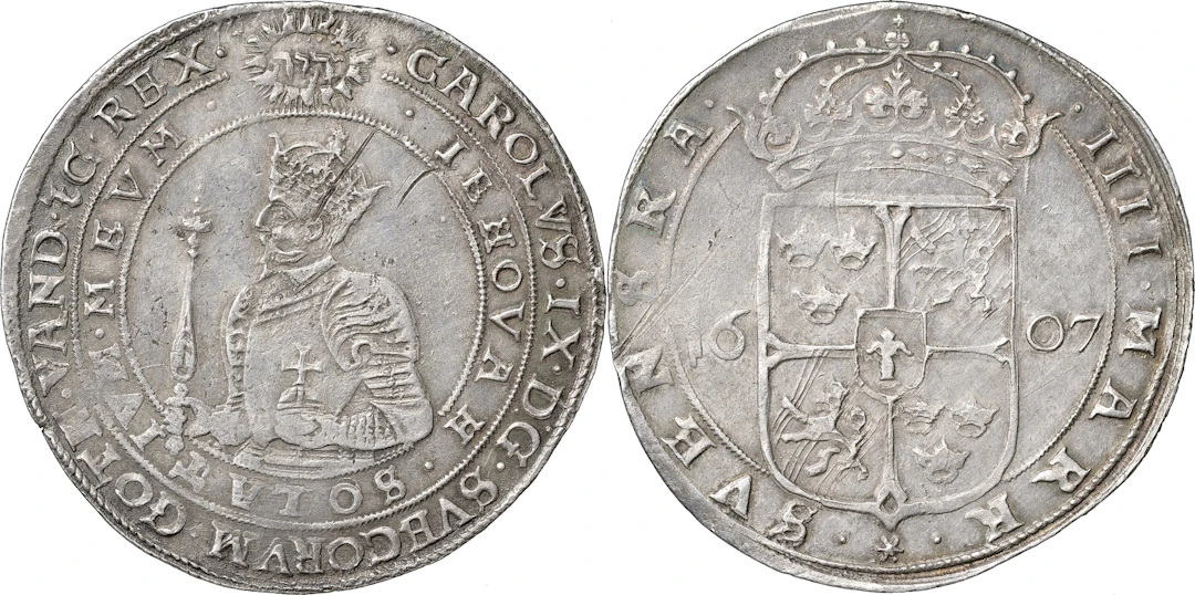 KARL IX (1604-1611). STOCKHOLM. 4 mark 1607