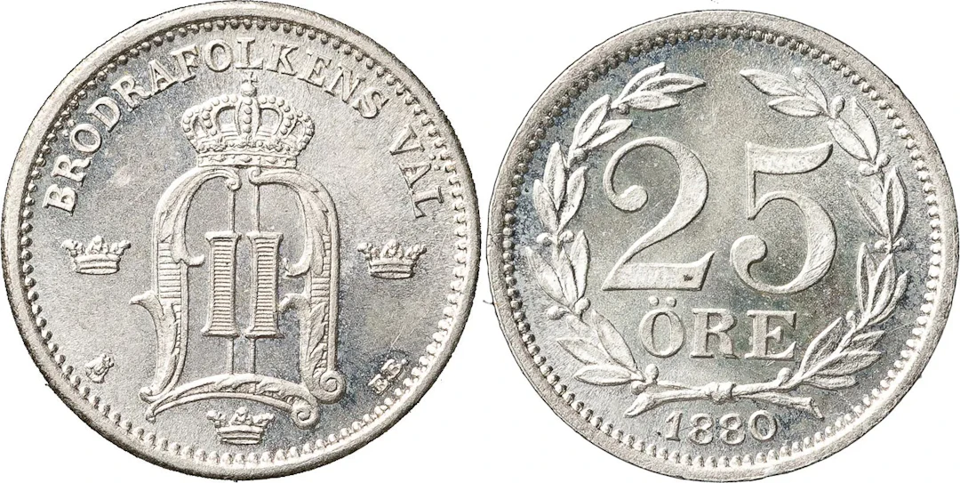 OSKAR II (1872-1907). 25 öre 1880. SM 96