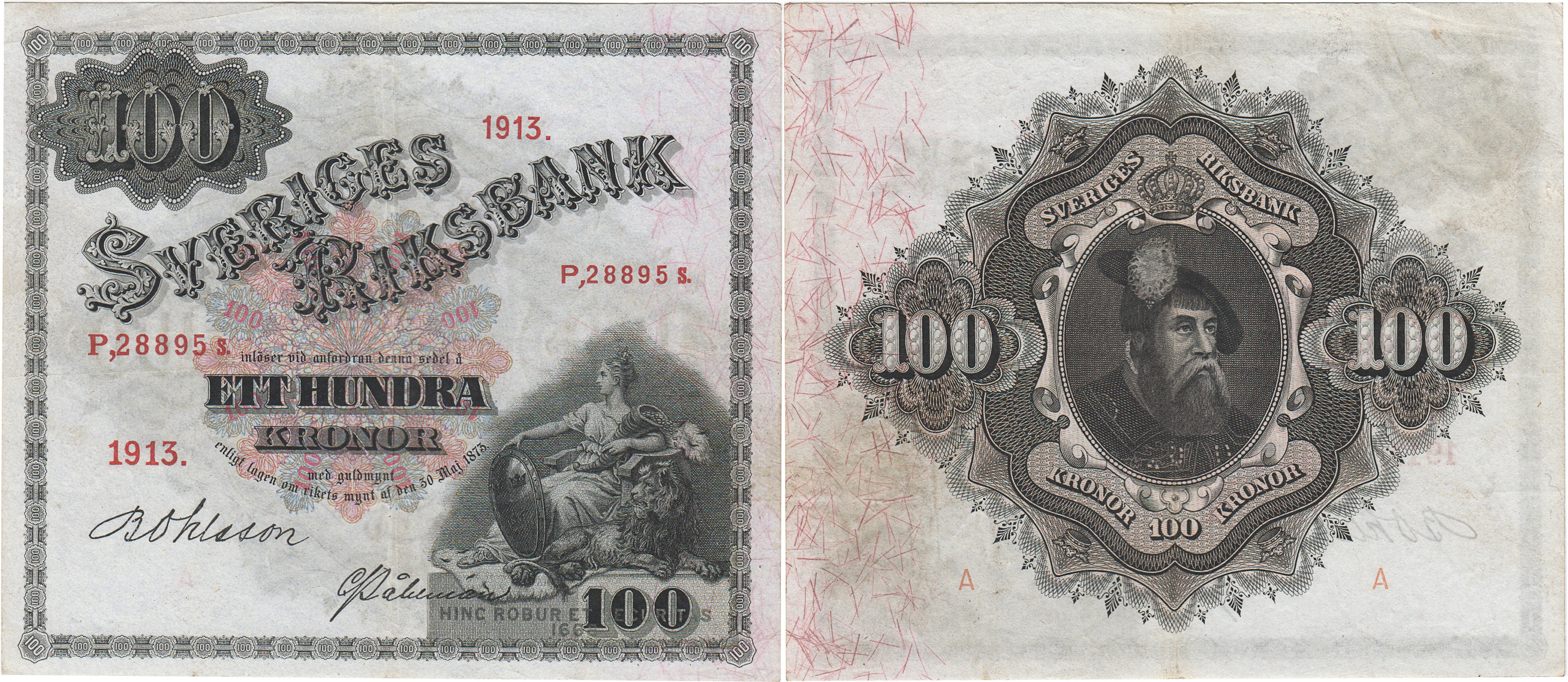 SEDLAR / BANKNOTES. 100 kronor 1913
