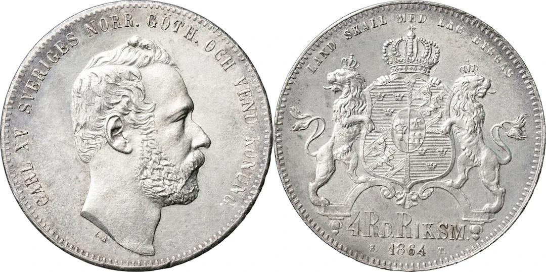 4 riksdaler riksmynt 1864. SM 17
