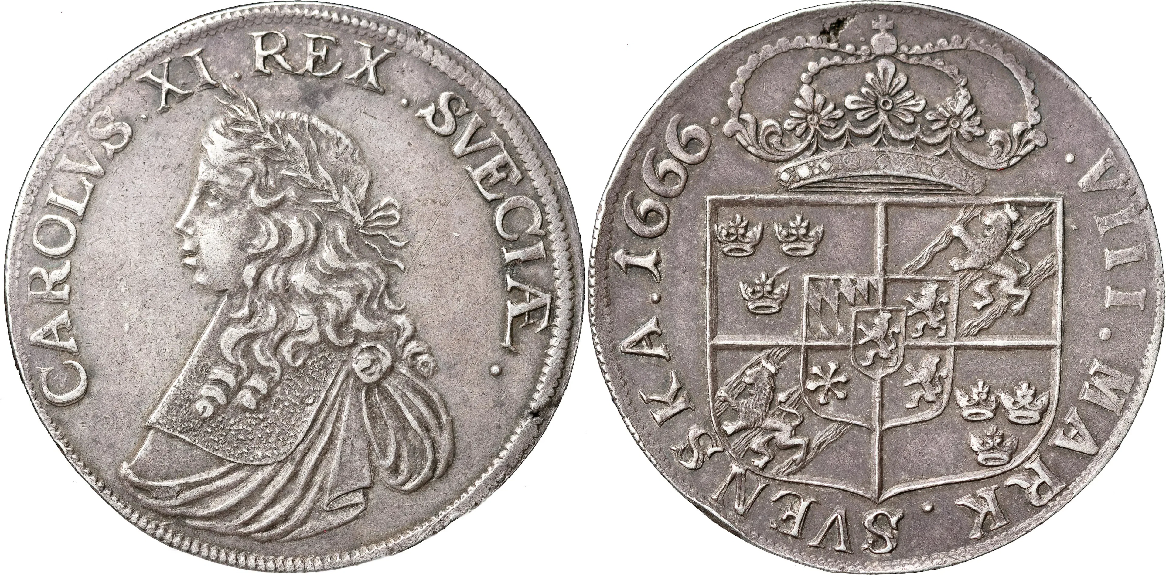 KARL XI (1660-1697). STOCKHOLM. 8 mark 1666