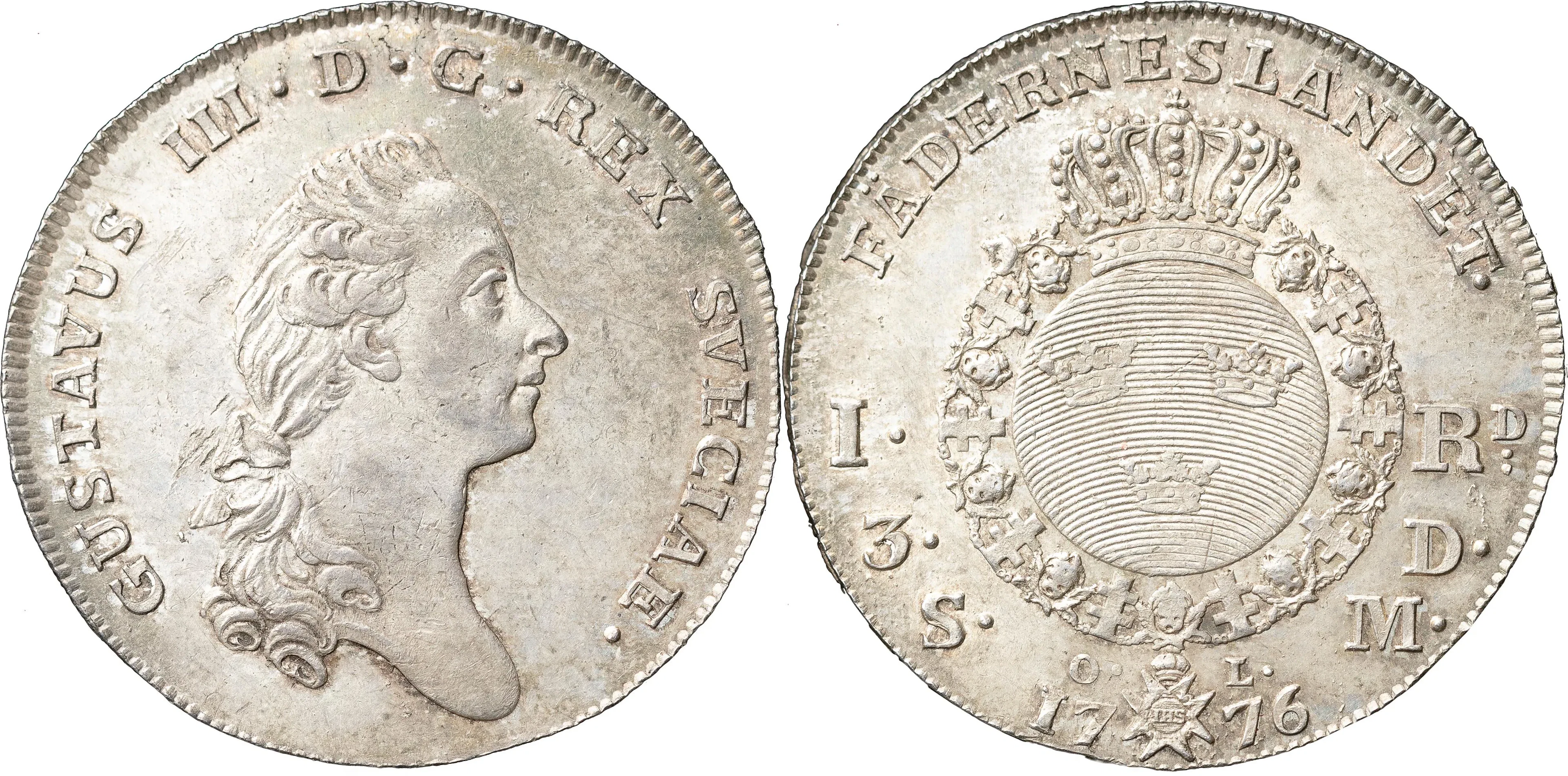 GUSTAV III (1771-1792). STOCKHOLM. Riksdaler (3 daler SM) 1776