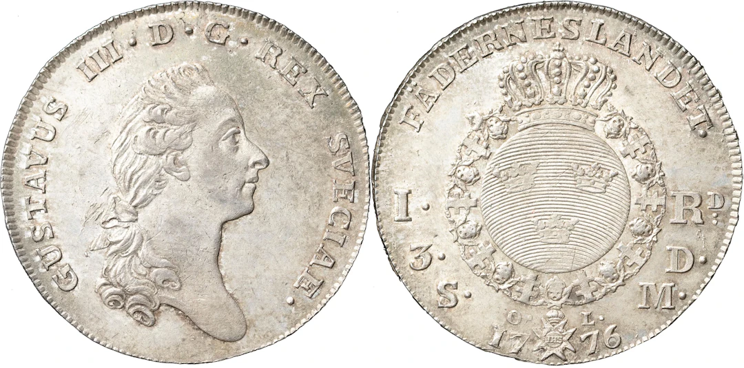GUSTAV III (1771-1792). STOCKHOLM. Riksdaler (3 daler SM) 1776