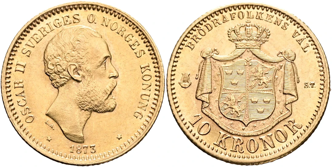 OSKAR II (1872-1907). 10 kronor 1873