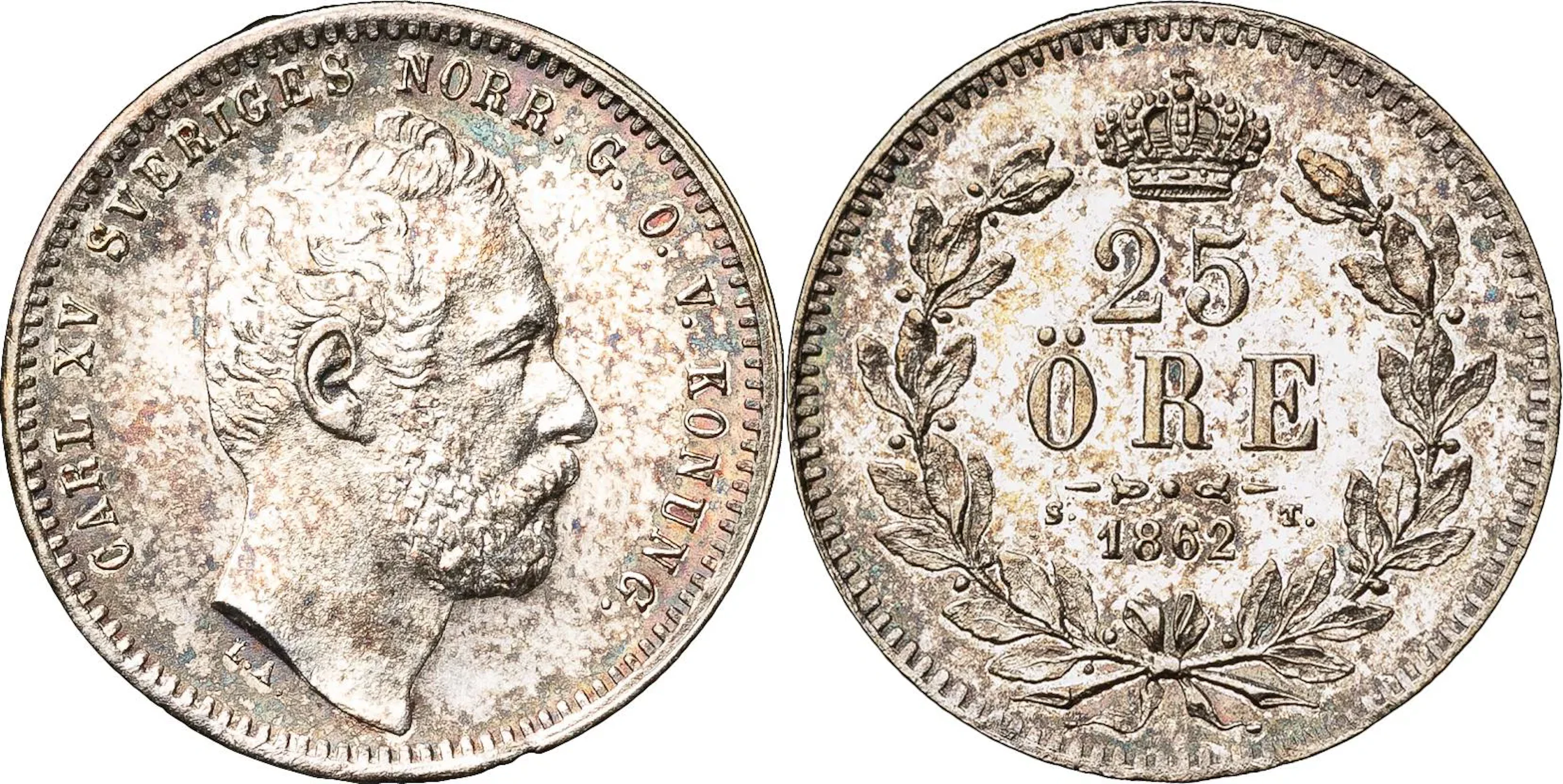 KARL XV (1859-1872). 25 öre 1862. SM 36