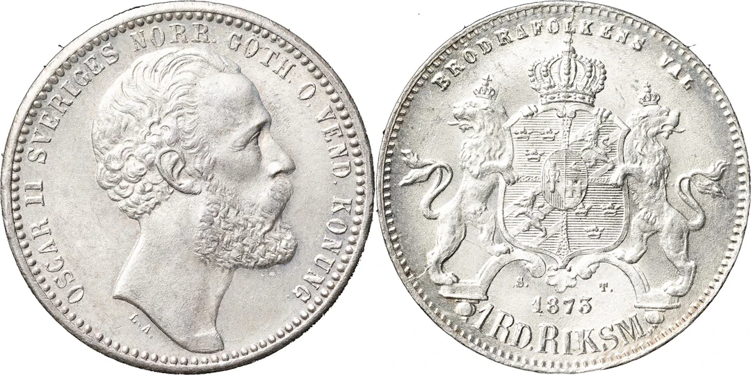 OSKAR II (1872-1907). Riksdaler riksmynt 1873. Ettårstyp