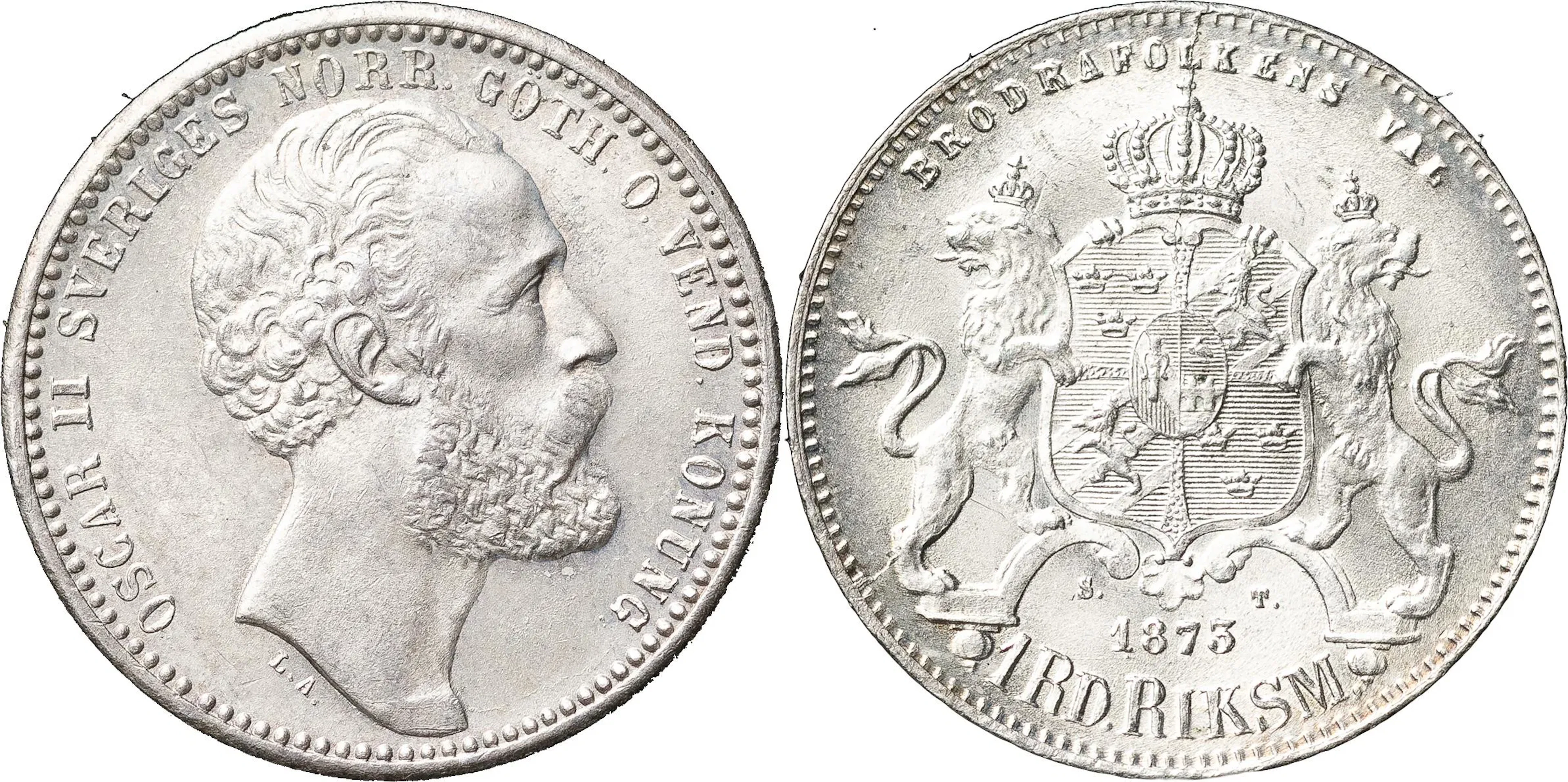 OSKAR II (1872-1907). Riksdaler riksmynt 1873. Ettårstyp