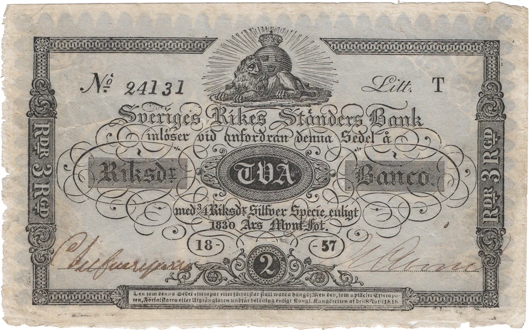 2 riksdaler banco 1857. T 24131