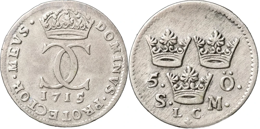 KARL XII (1697-1718). STOCKHOLM. 5 öre 1715