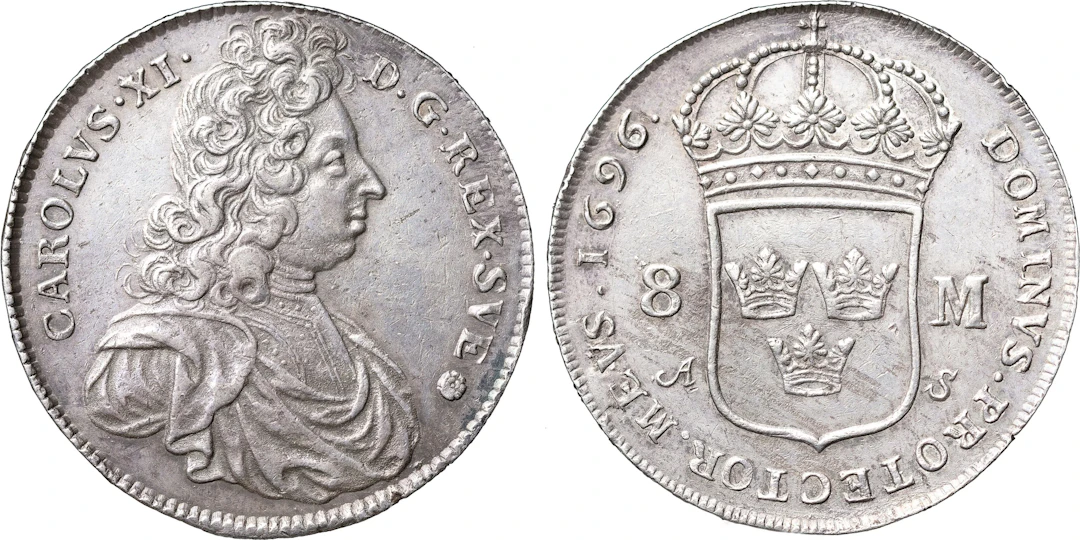KARL XI (1660-1697). STOCKHOLM. 8 mark 1696