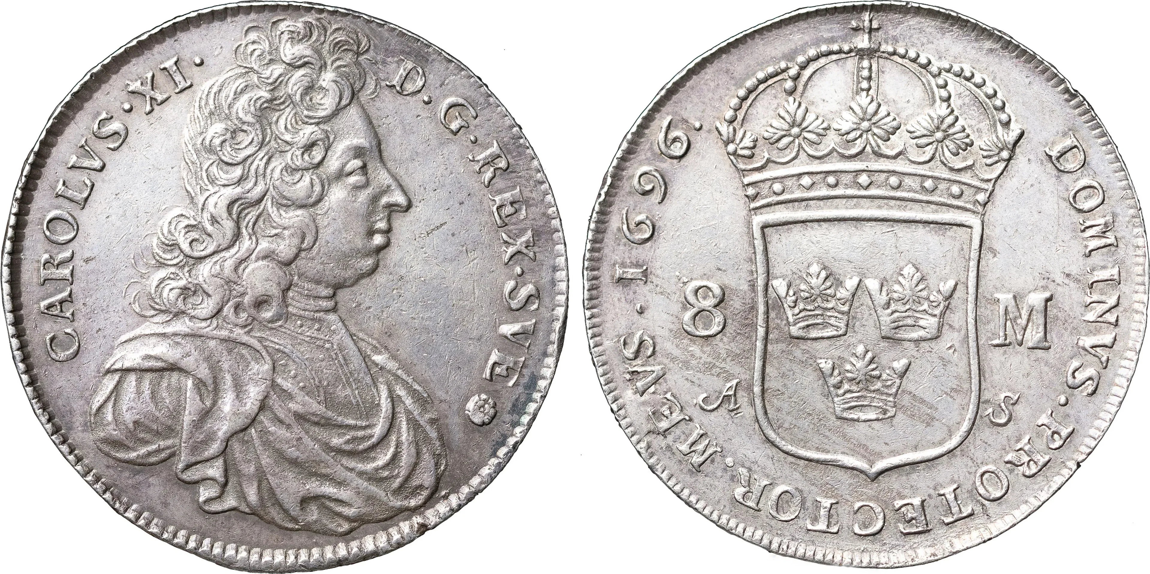 KARL XI (1660-1697). STOCKHOLM. 8 mark 1696