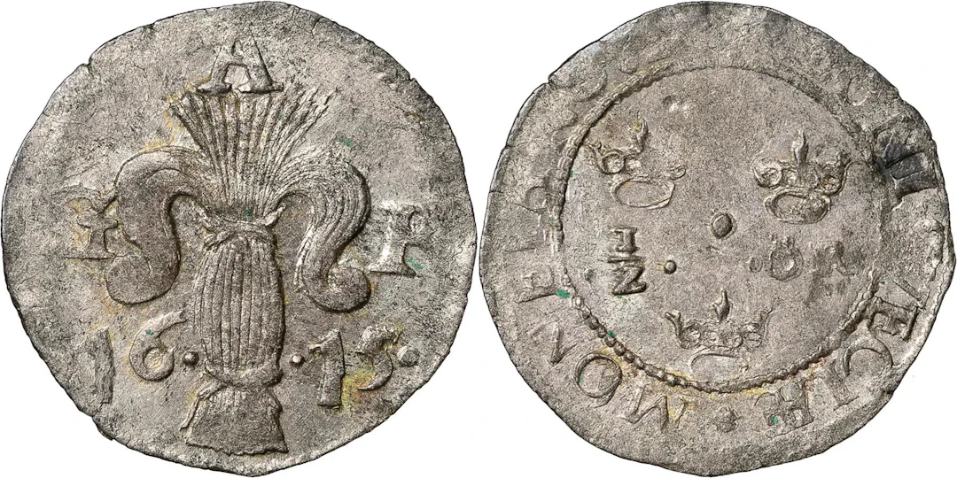 GUSTAV II ADOLF (1611-1632). STOCKHOLM. 1/2 öre 1615