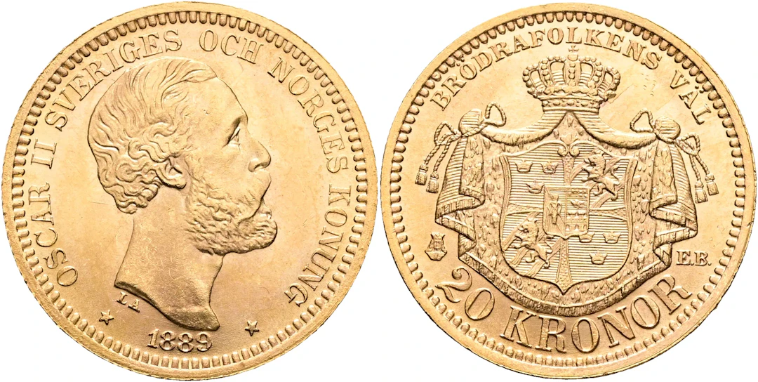 OSKAR II (1872-1907). 20 kronor 1889