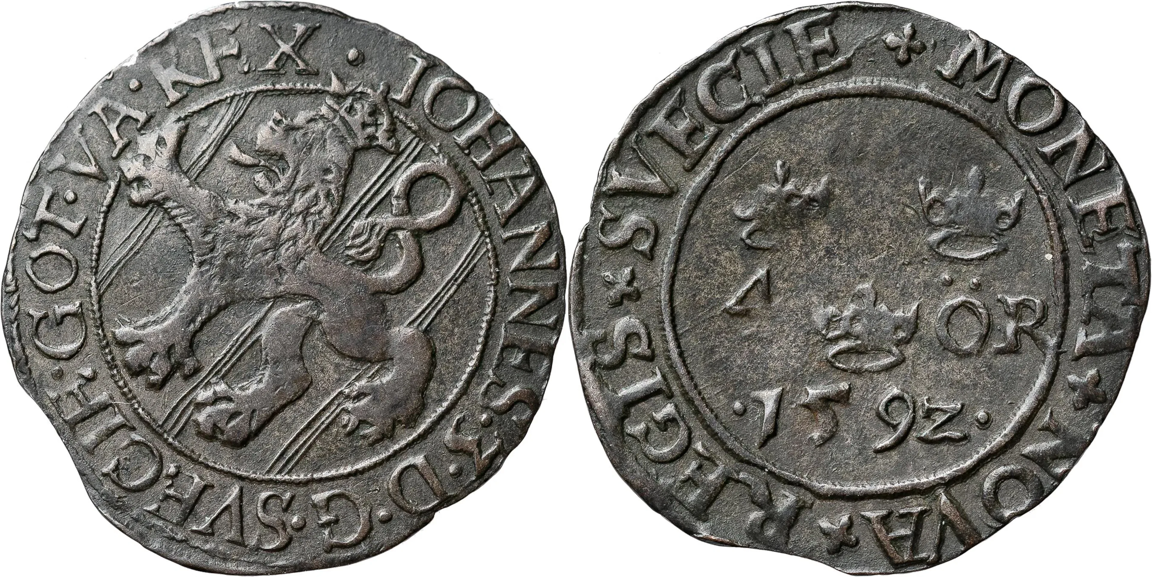 JOHAN III (1568-1592). STOCKHOLM. 4 öre 1592