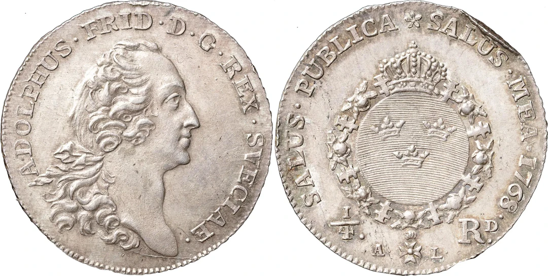 ADOLF FREDRIK (1751-1771). STOCKHOLM. 1/4 riksdaler 1768
