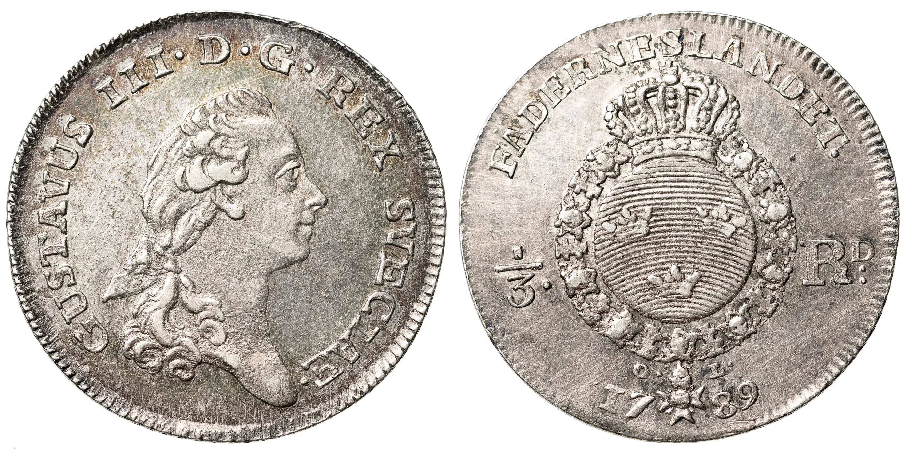 GUSTAV III (1771-1792). 1/3 riksdaler 1789