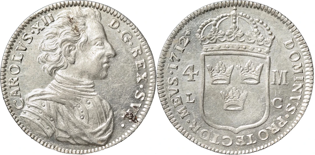 KARL XII (1697-1718). STOCKHOLM. 4 mark 1712