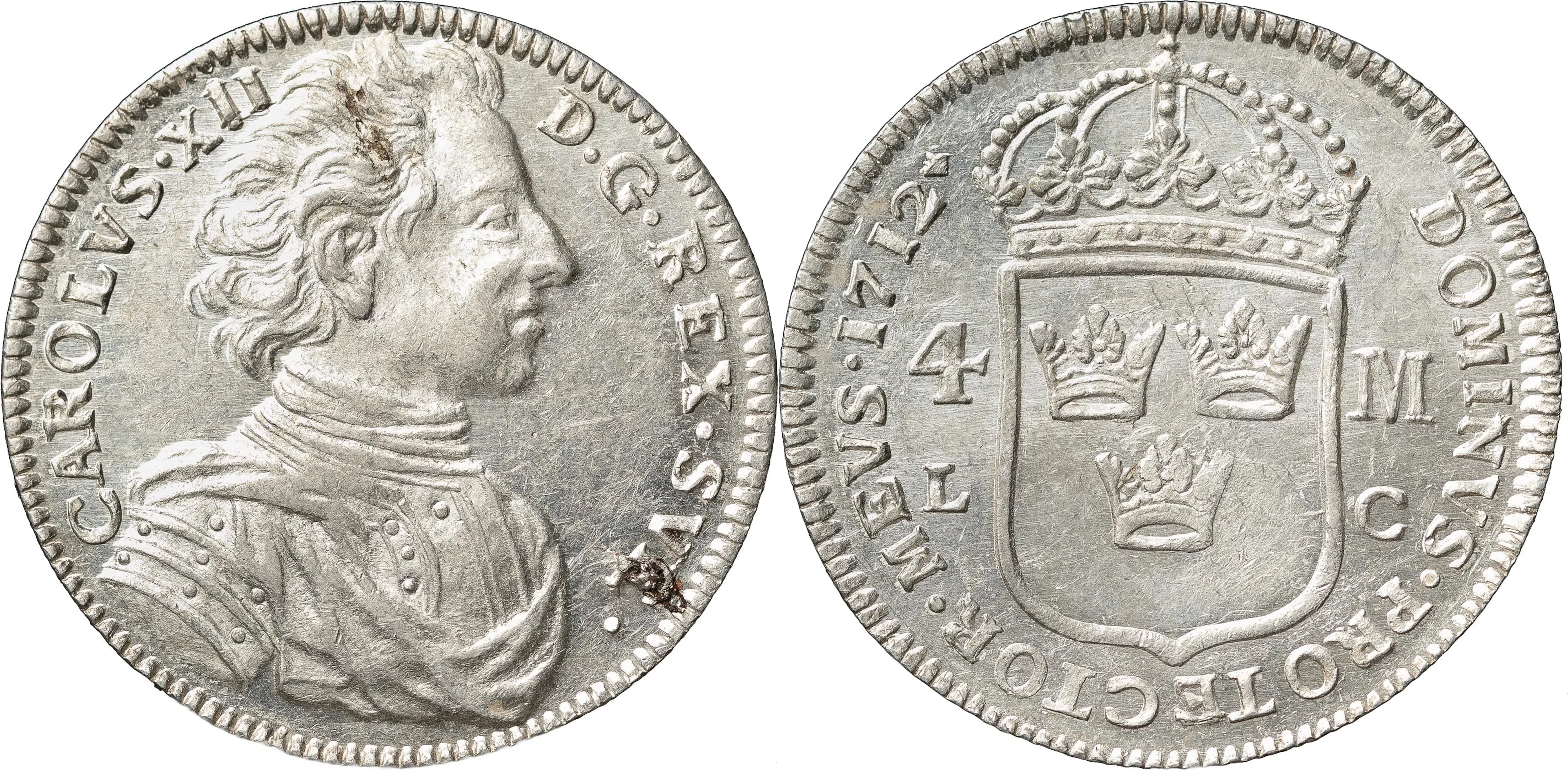 KARL XII (1697-1718). STOCKHOLM. 4 mark 1712