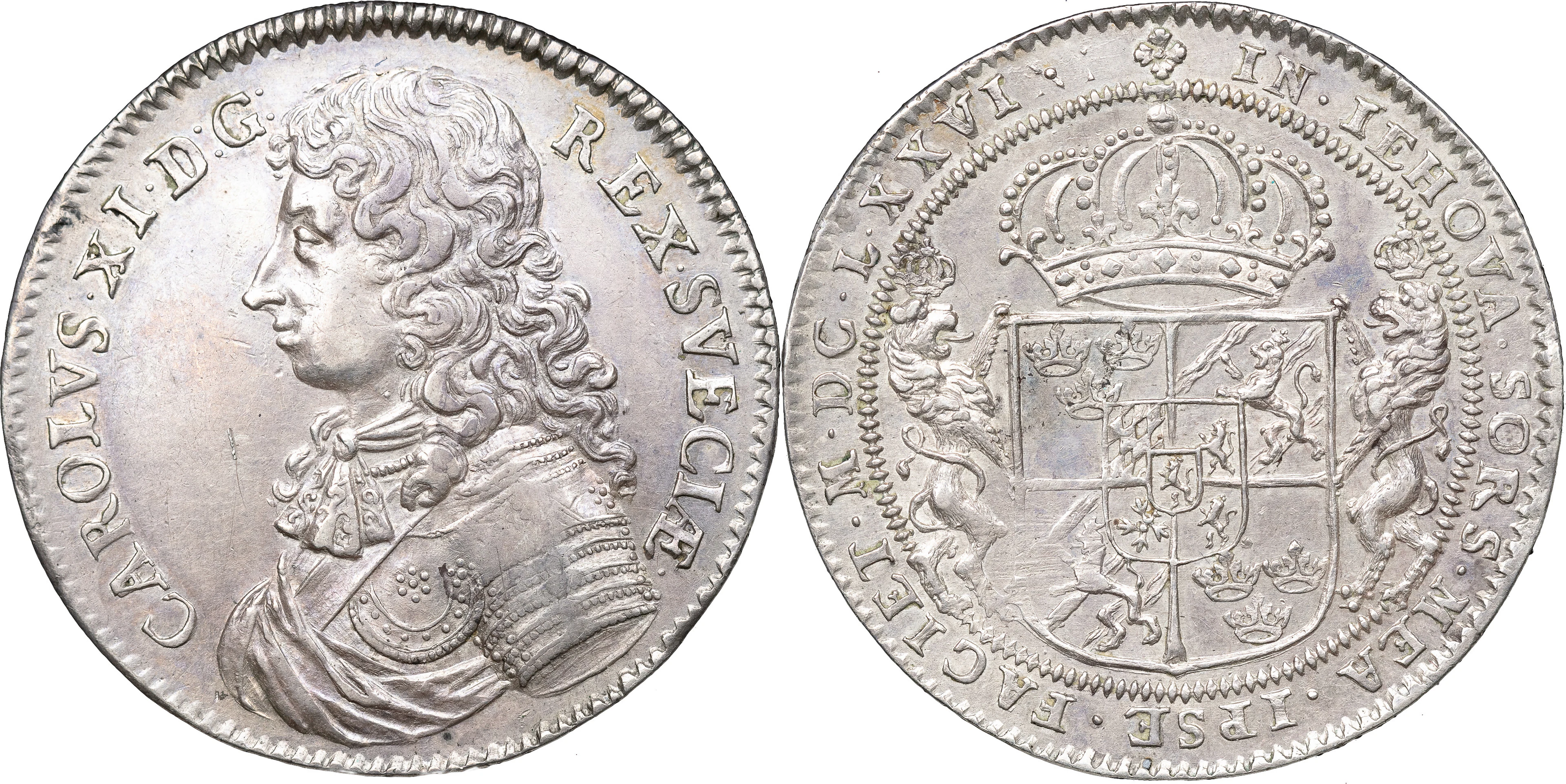 KARL XI (1660-1697). STOCKHOLM. Riksdaler 1676.