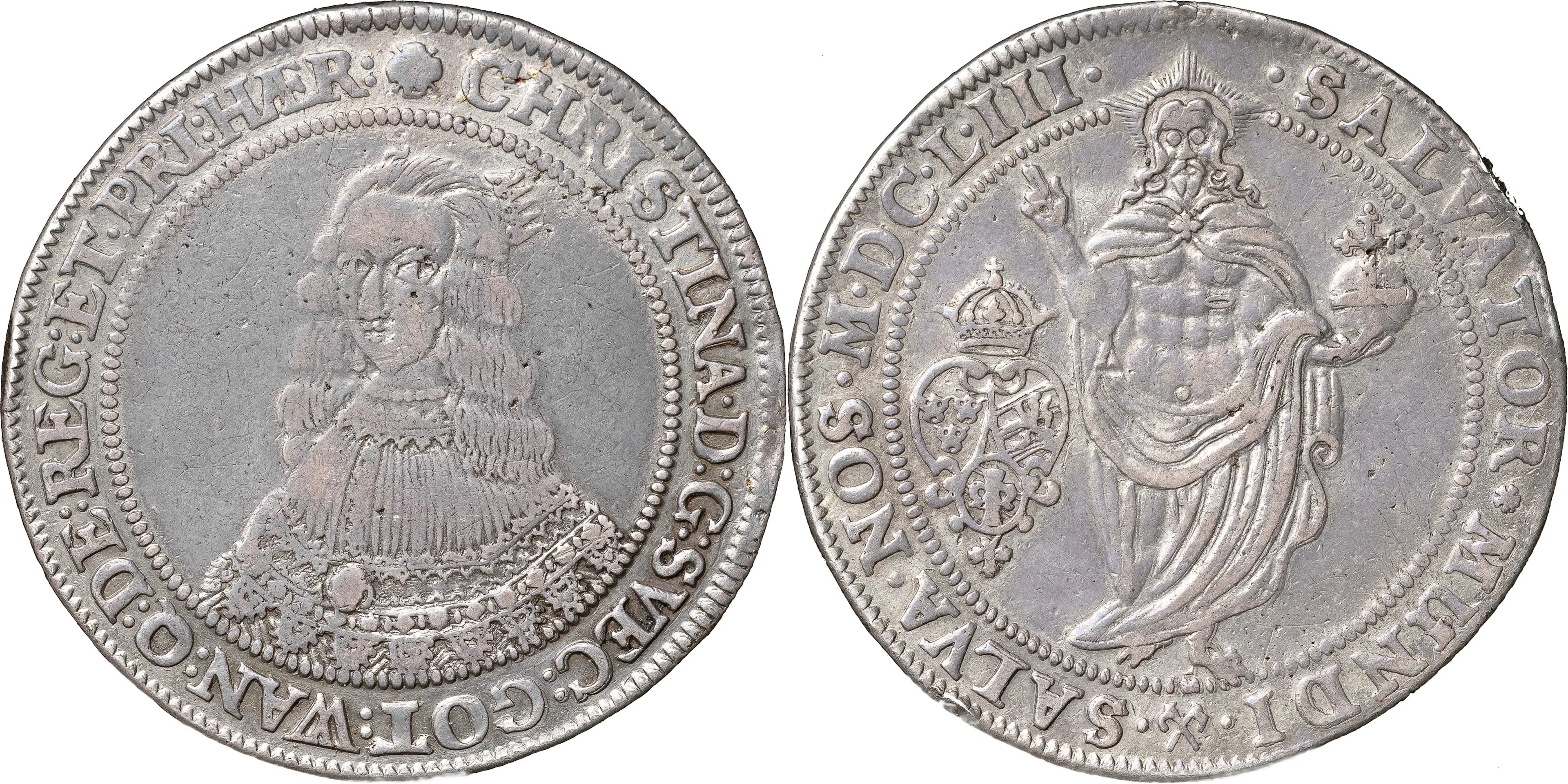 KRISTINA (1632-1654). STOCKHOLM. Riksdaler 1653