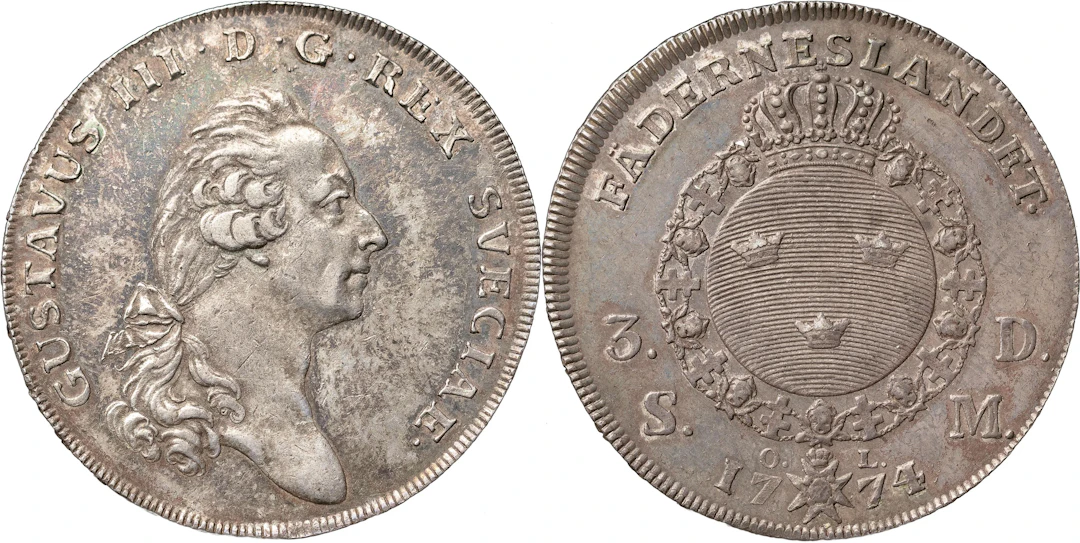 GUSTAV III (1771-1792). STOCKHOLM. 3 daler SM (1 riksdaler) 1774