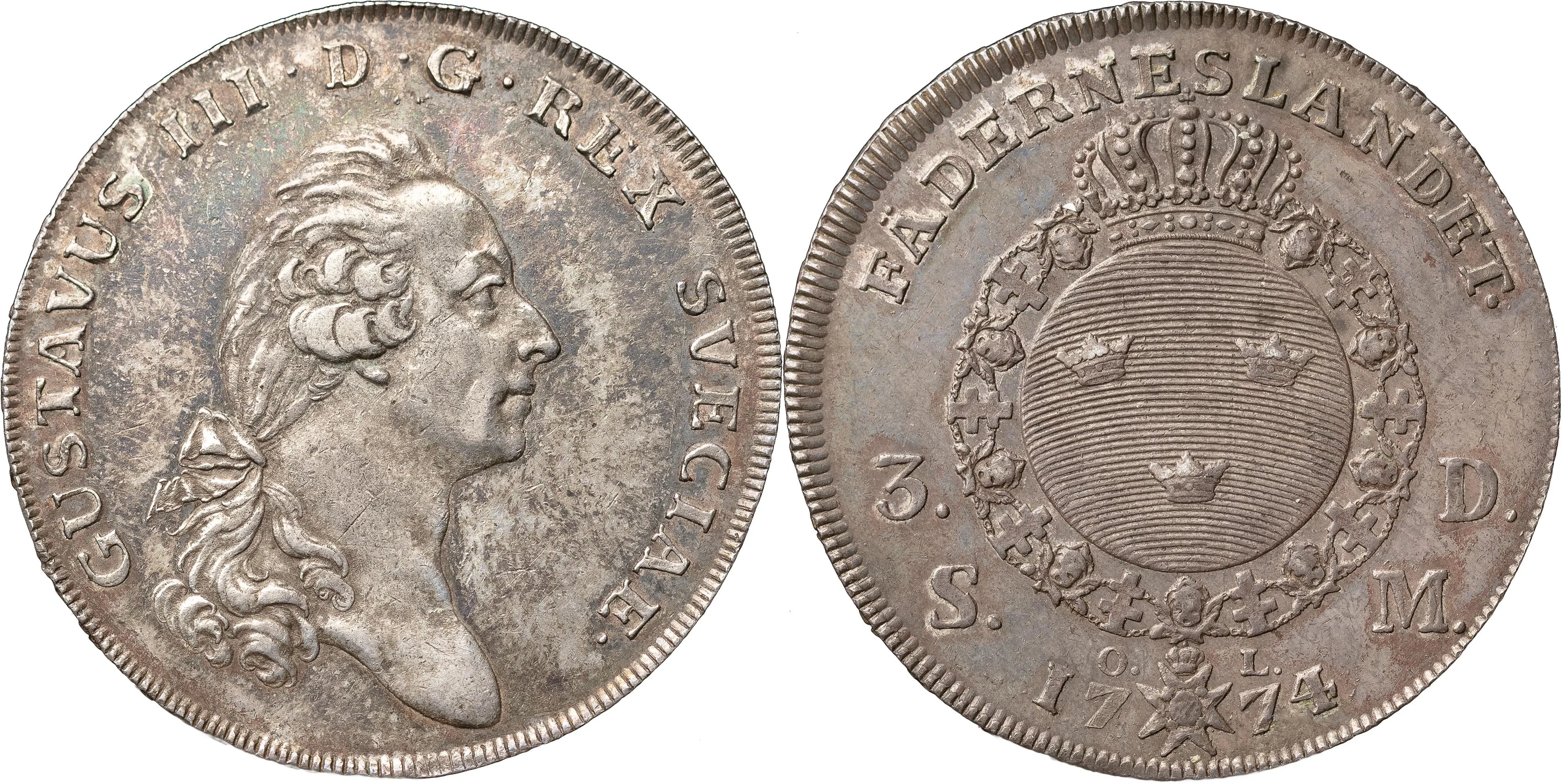 GUSTAV III (1771-1792). STOCKHOLM. 3 daler SM (1 riksdaler) 1774