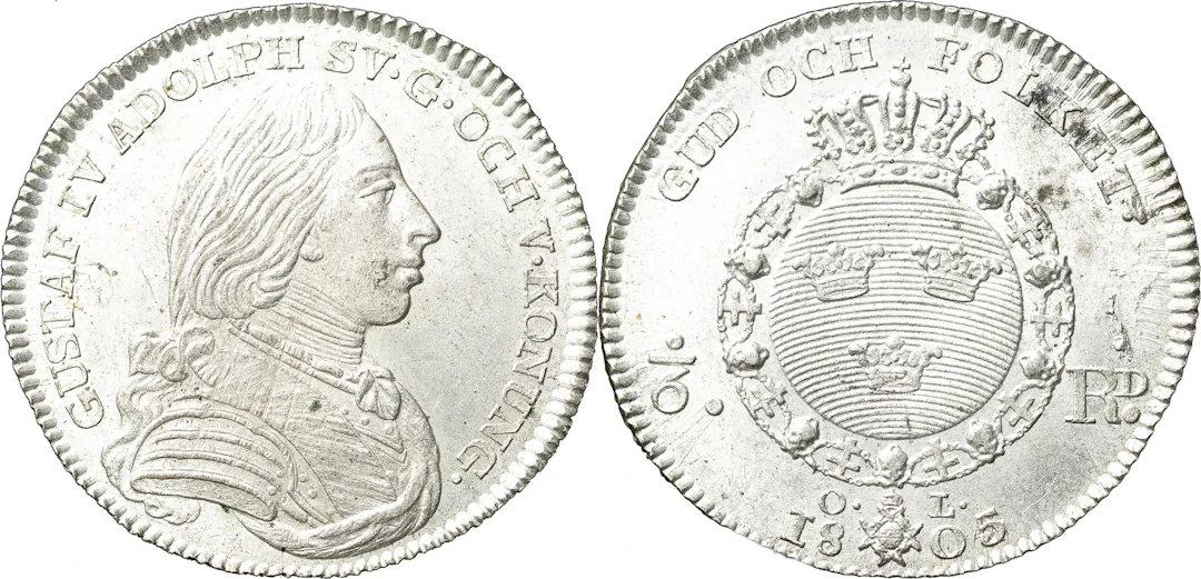 GUSTAV IV ADOLF (1792-1809). STOCKHOLM. 1/6 riksdaler 1805
