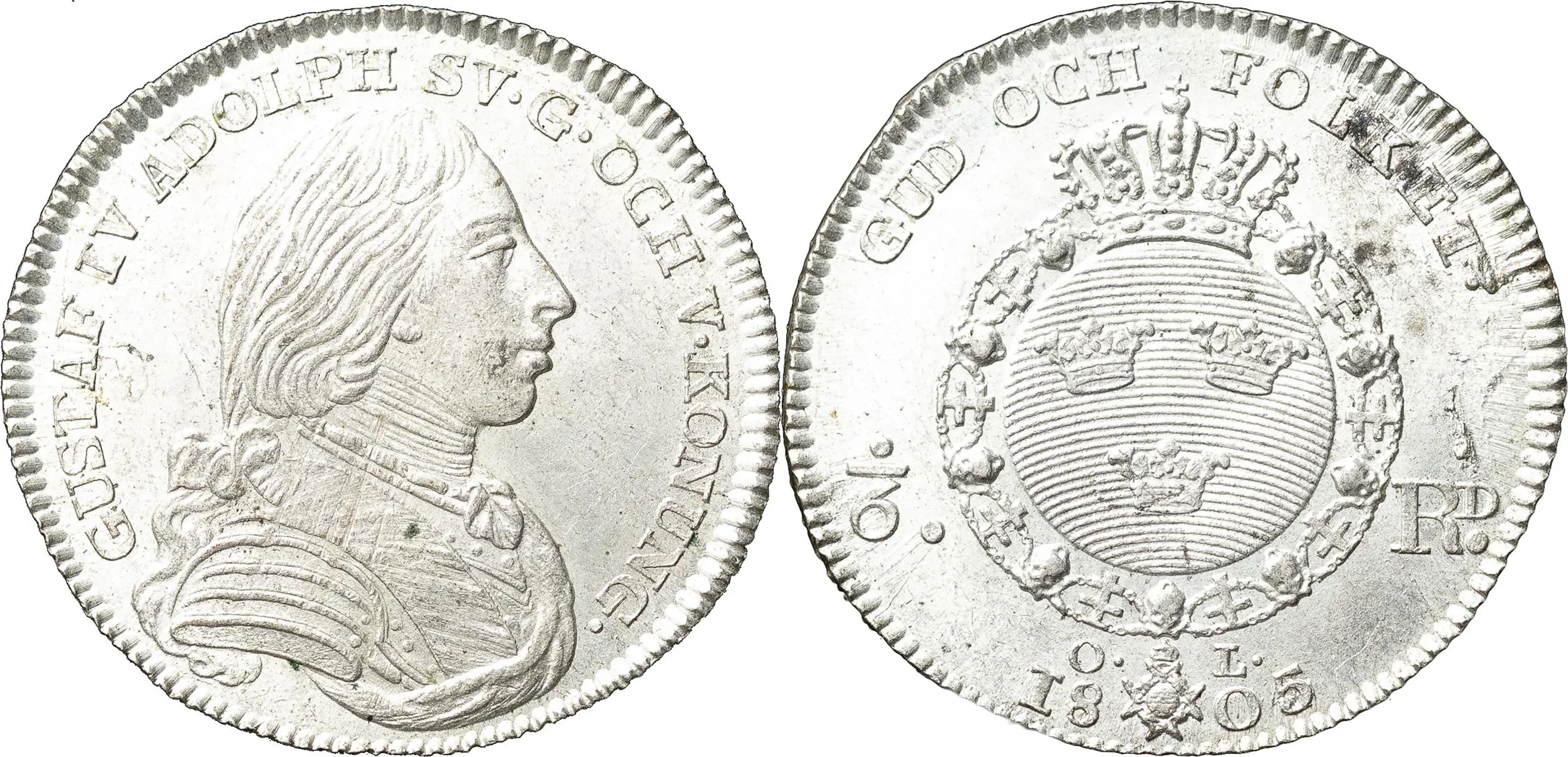 GUSTAV IV ADOLF (1792-1809). STOCKHOLM. 1/6 riksdaler 1805