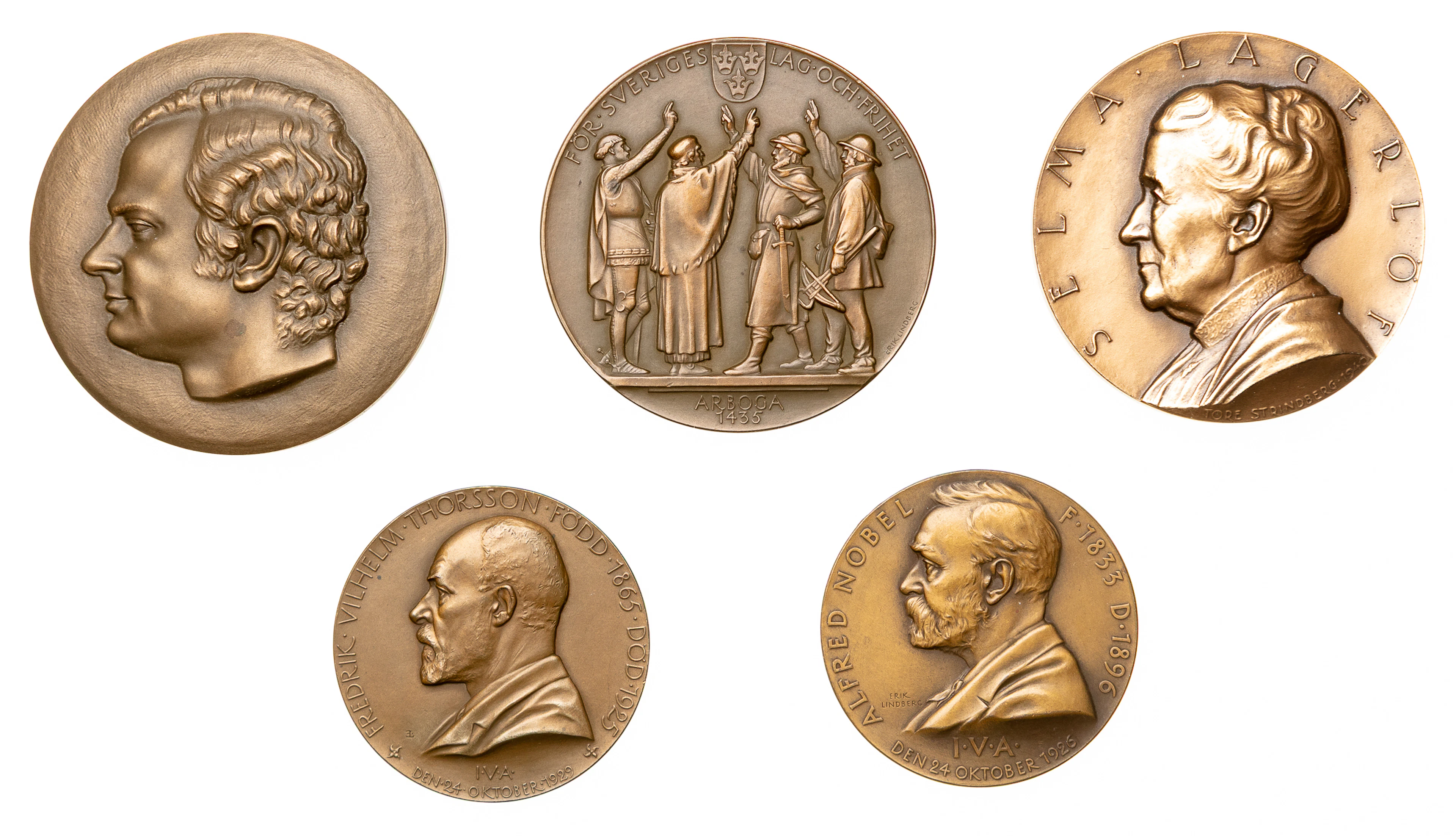 Fem svenska bronsmedaljer. Lot of 5