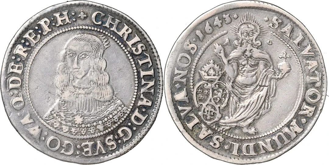 KRISTINA (1632-1654). STOCKHOLM. 1/4 riksdaler 1643