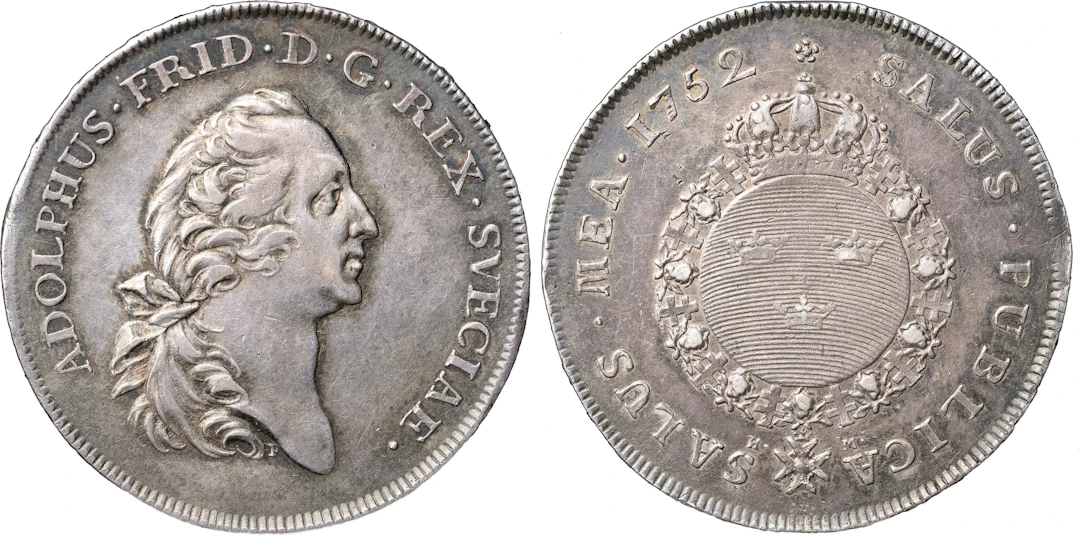 ADOLF FREDRIK (1751-1771). STOCKHOLM. Riksdaler 1752