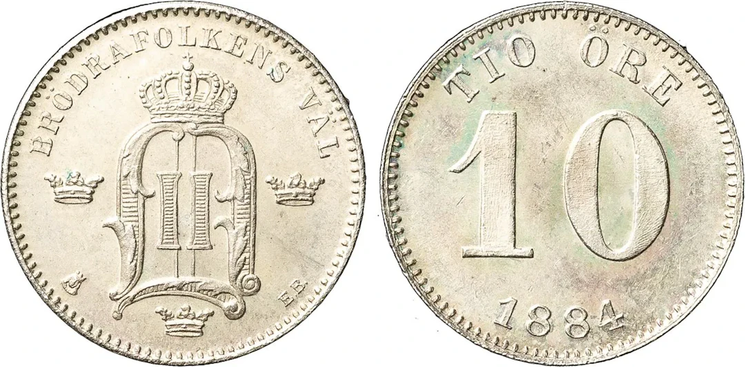 OSKAR II (1872-1907). 10 öre 1884. SM 117