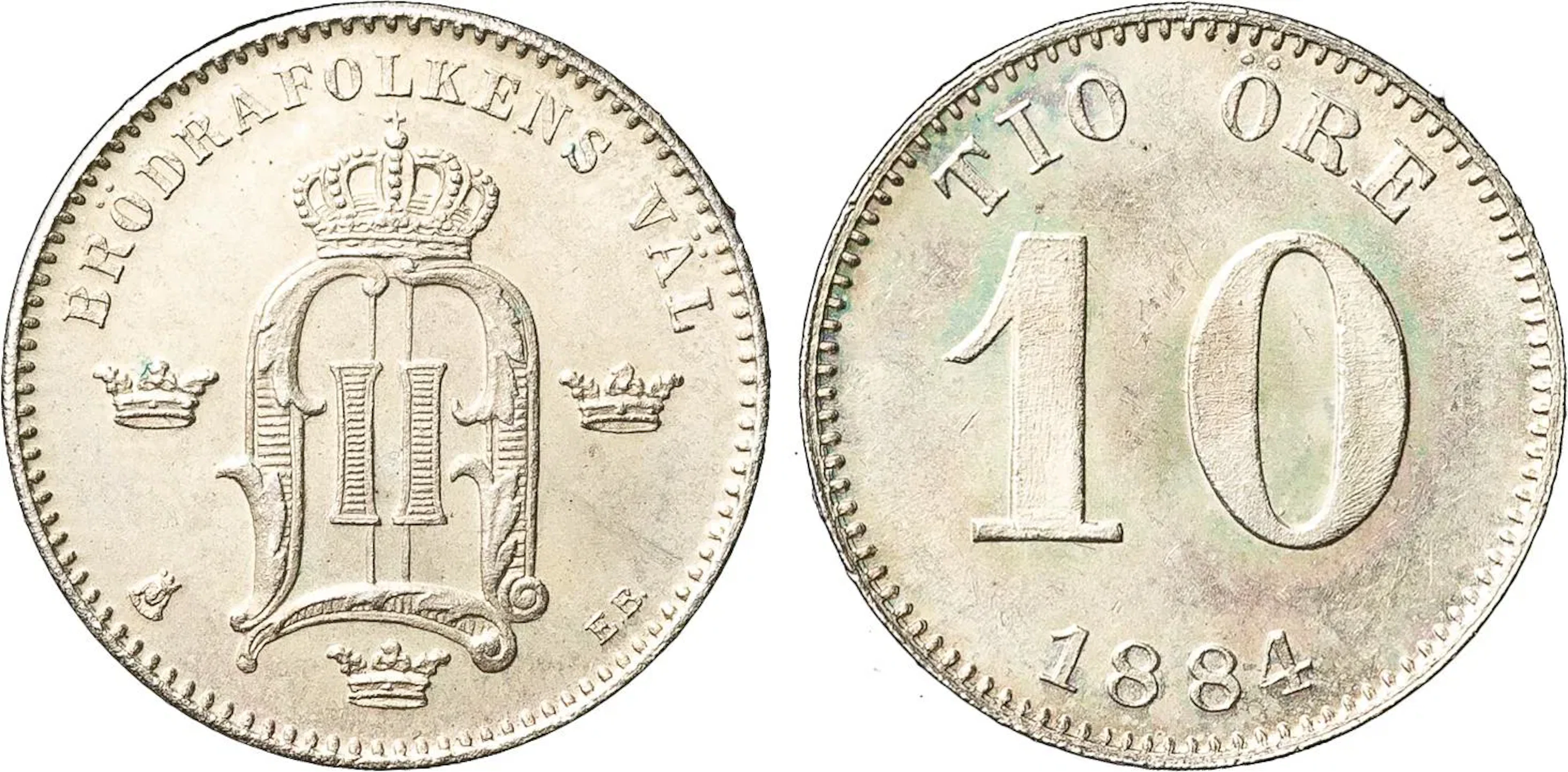 OSKAR II (1872-1907). 10 öre 1884. SM 117