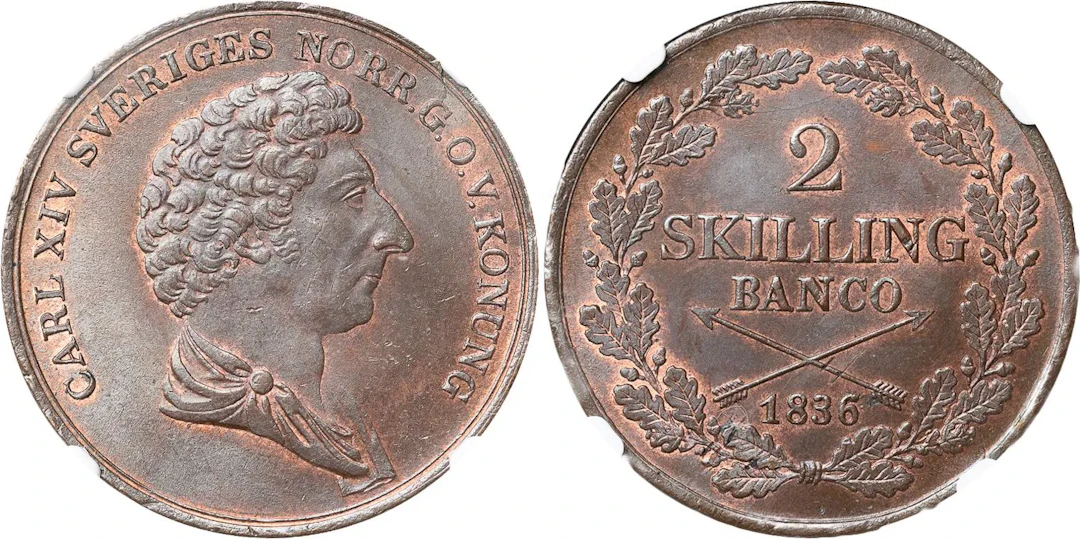 KARL XIV JOHAN (1818-1844). STOCKHOLM. 2 skillling banco 1836