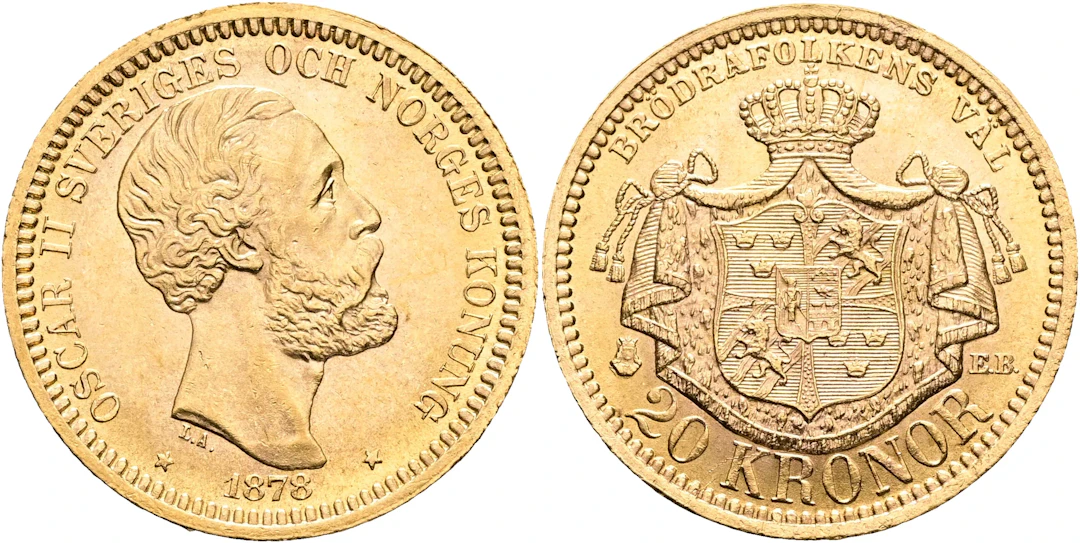 OSKAR II (1872-1907). 20 kronor 1878