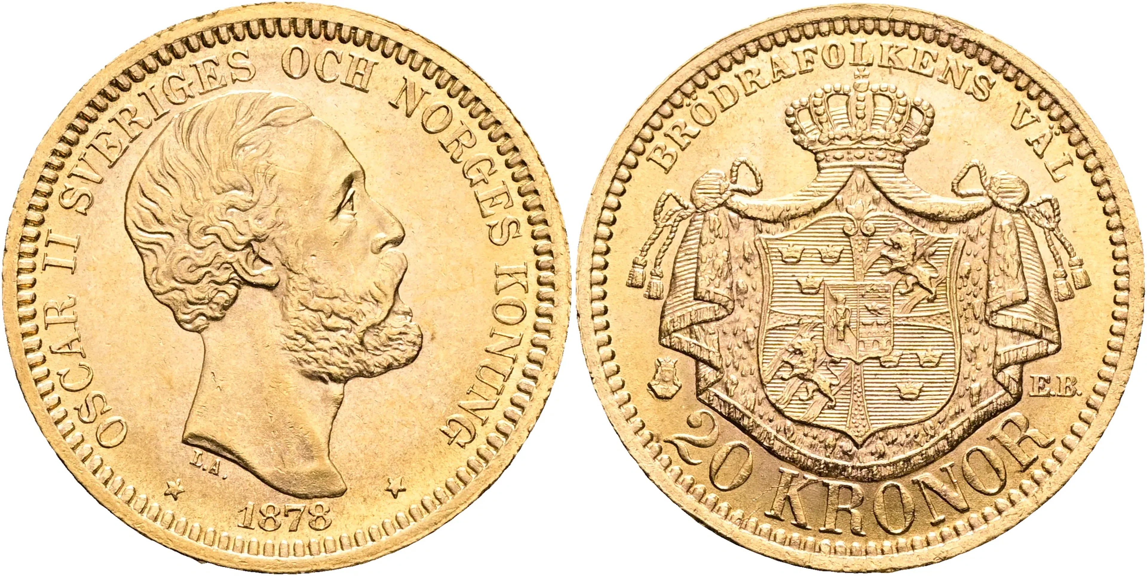 OSKAR II (1872-1907). 20 kronor 1878