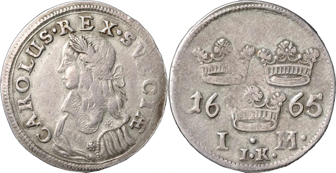 KARL XI (1660-1697). STOCKHOLM. Mark 1665