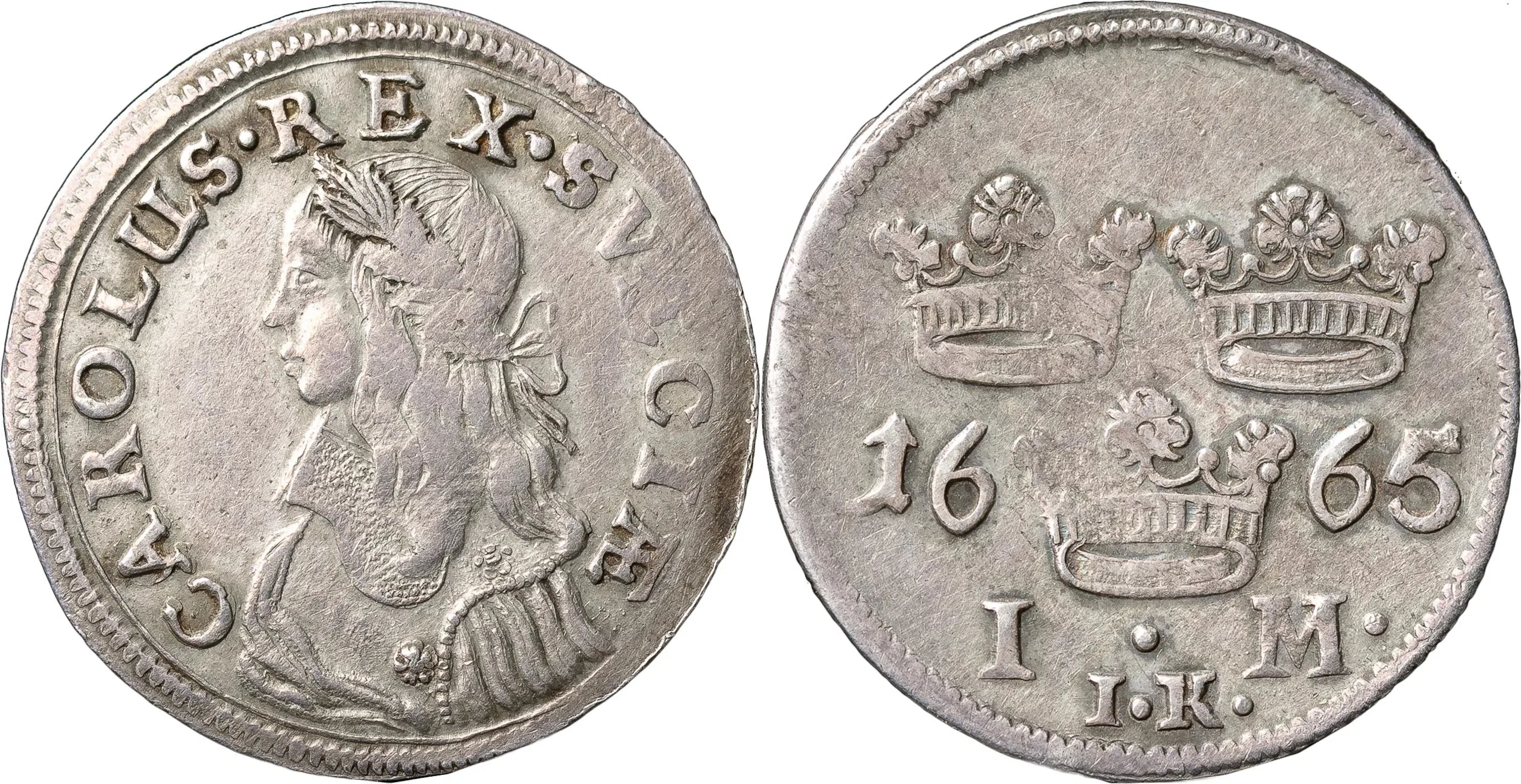 KARL XI (1660-1697). STOCKHOLM. Mark 1665