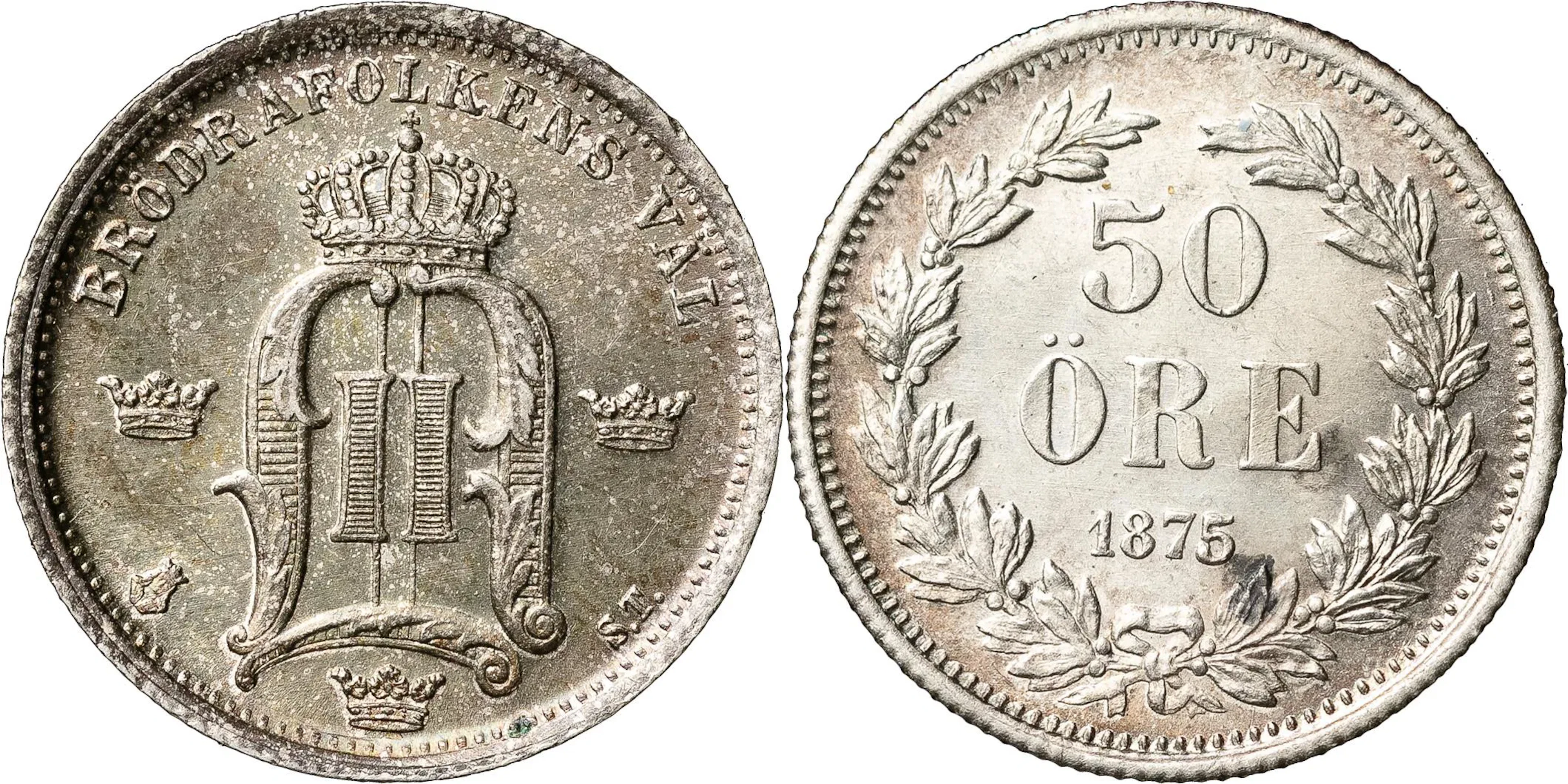 OSKAR II (1872-1907). 50 öre 1875. SM 81