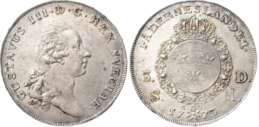 GUSTAV III (1771-1792). STOCKHOLM. 3 daler SM (1 riksdaler) 1773