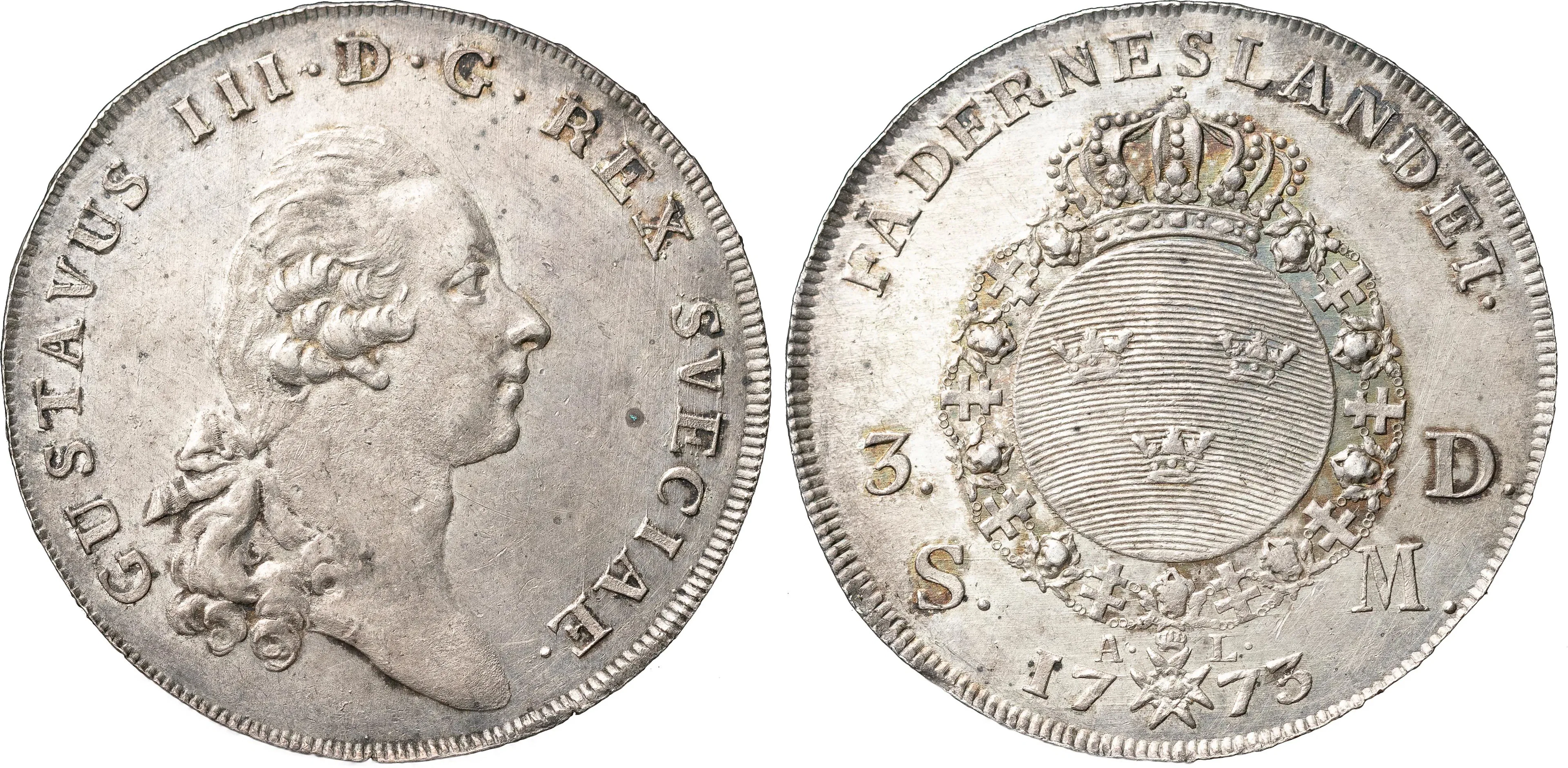 GUSTAV III (1771-1792). STOCKHOLM. 3 daler SM (1 riksdaler) 1773