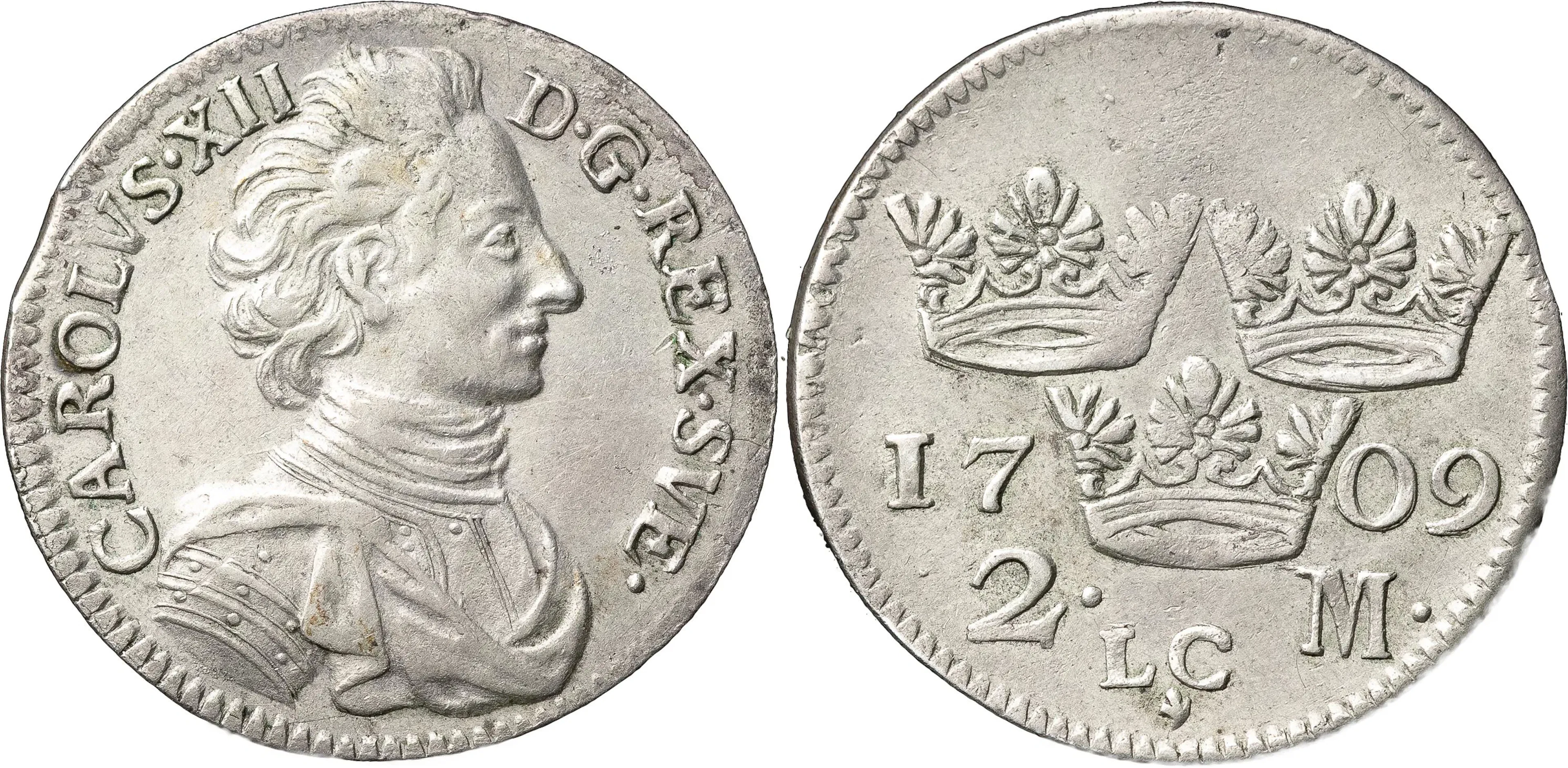 KARL XII (1697-1718). STOCKHOLM. 2 mark 1709