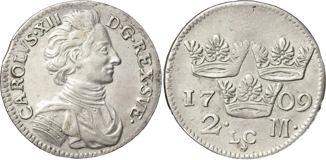 KARL XII (1697-1718). STOCKHOLM. 2 mark 1709