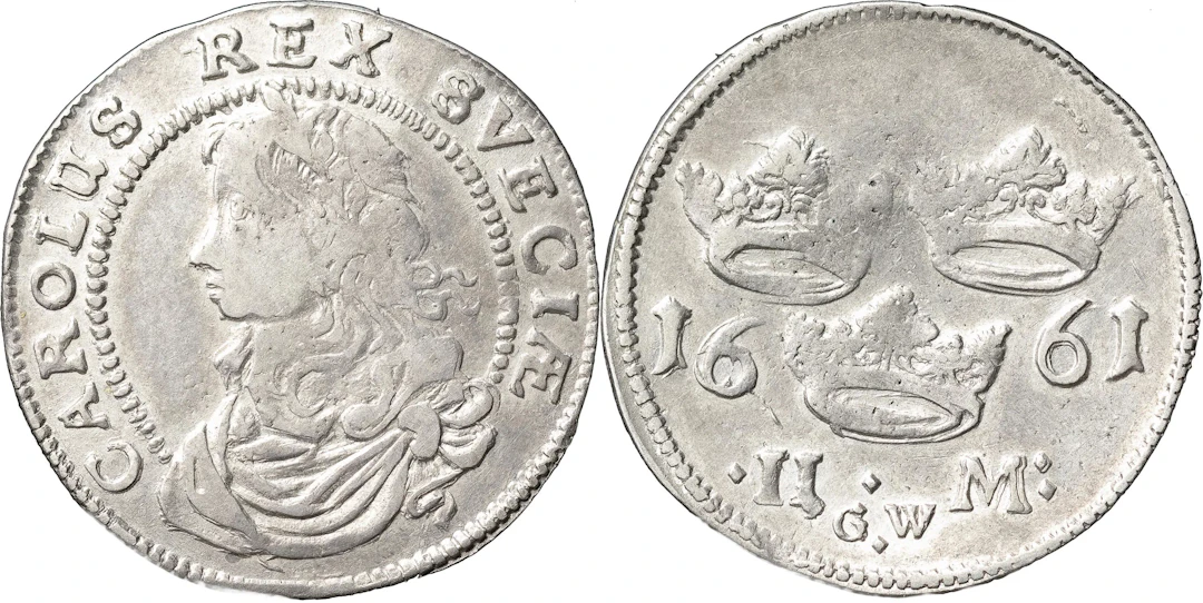 KARL XI (1660-1697). STOCKHOLM. 2 mark 1661