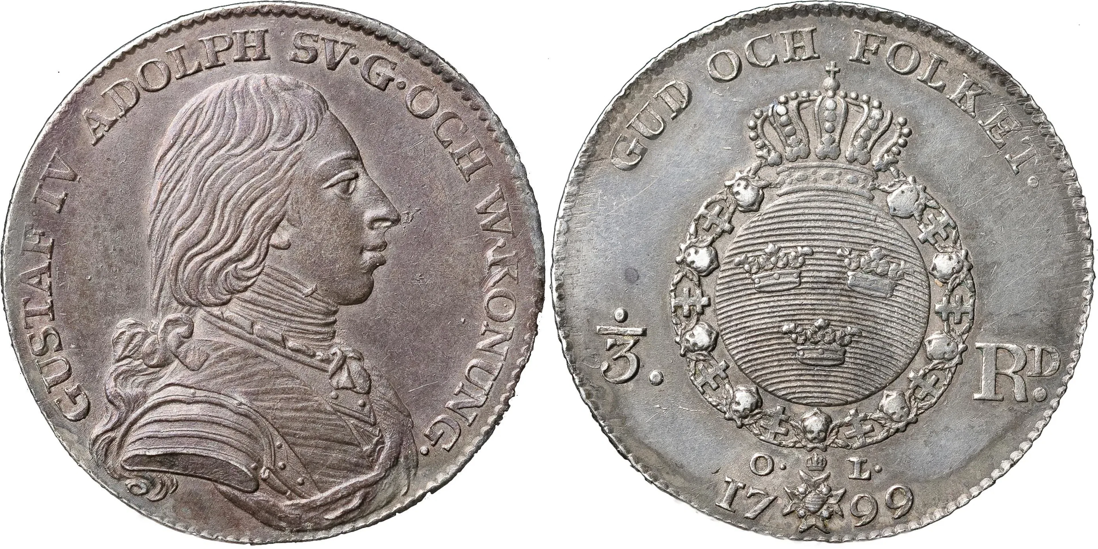 GUSTAV IV ADOLF (1792-1809). STOCKHOLM. 1/3 riksdaler 1799