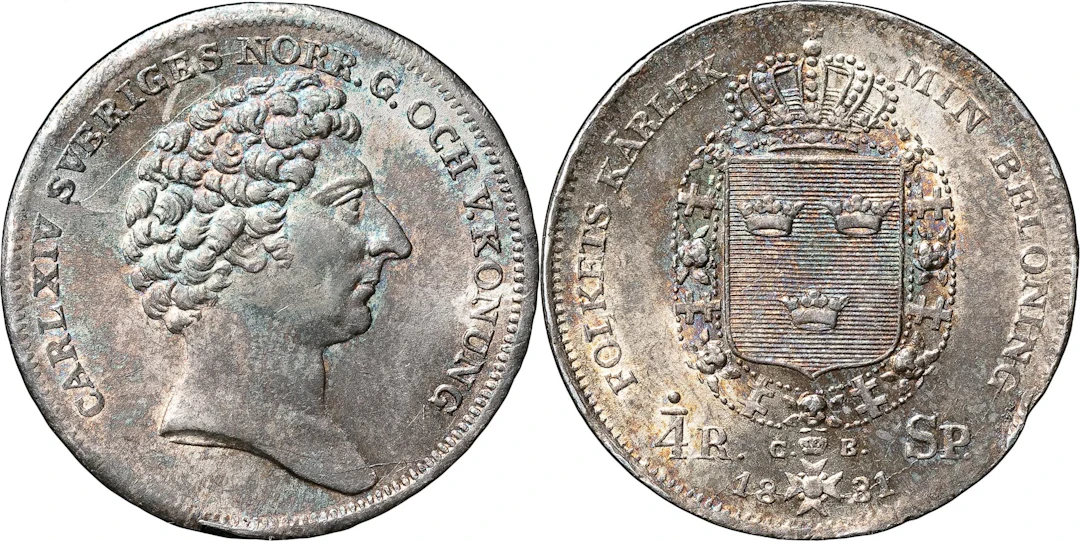 KARL XIV JOHAN (1818-1844). STOCKHOLM. 1/4 riksdaler specie 1831