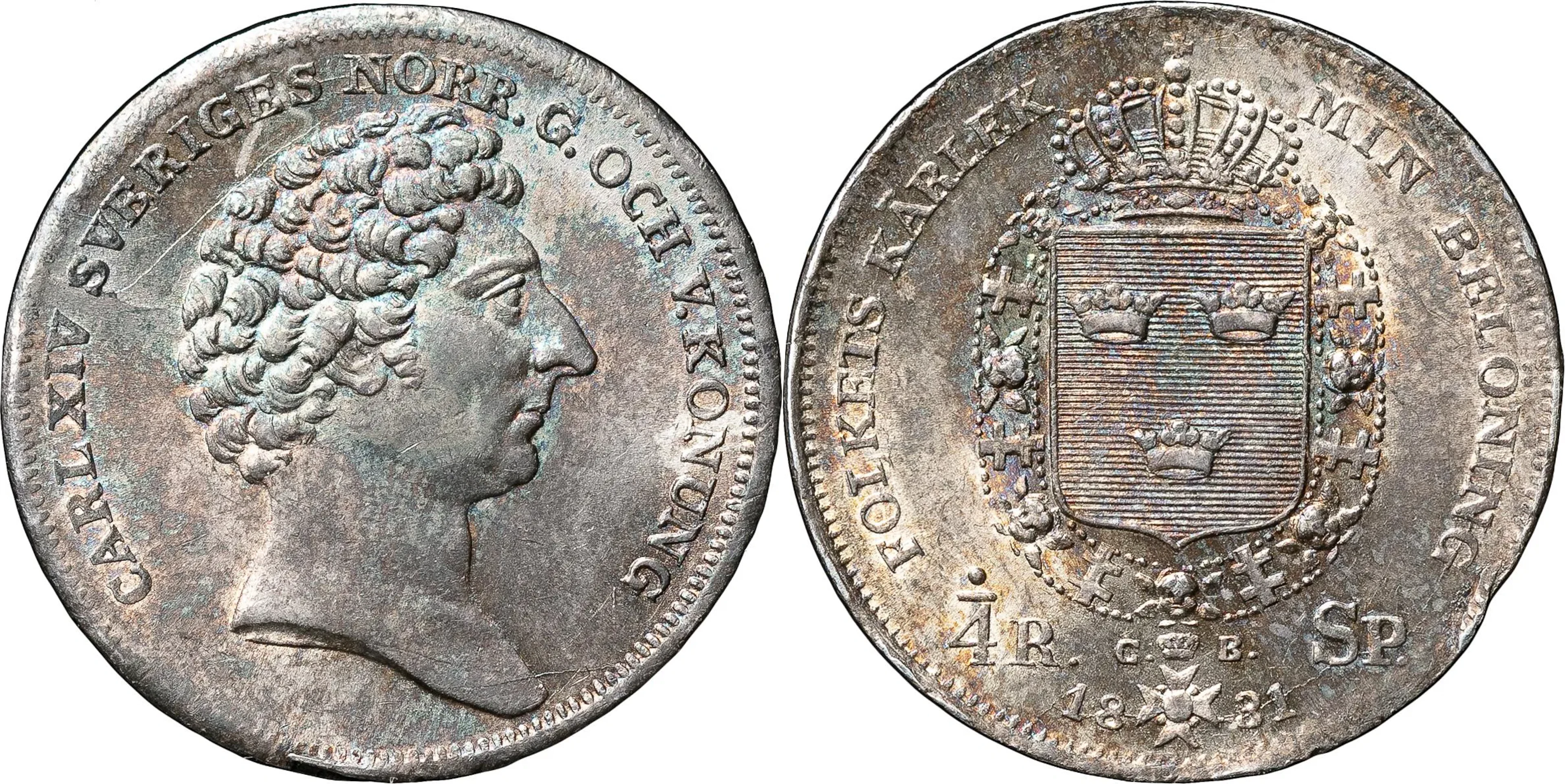 KARL XIV JOHAN (1818-1844). STOCKHOLM. 1/4 riksdaler specie 1831