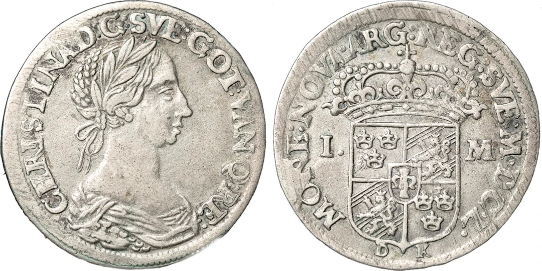 KRISTINA (1632-1654). STOCKHOLM. Mark 1650
